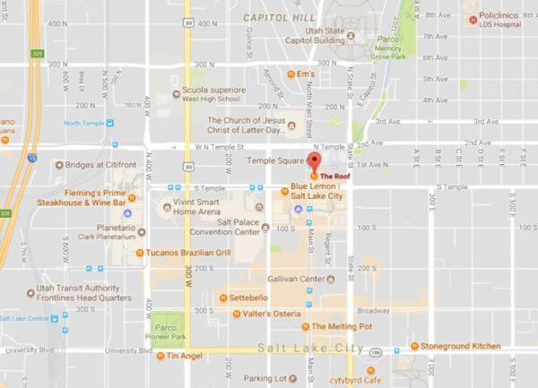 Mappa del The Roof Restaurant, ristorante a Salt Lake City Mappa del The Roof Restaurant, ristorante a Salt Lake City